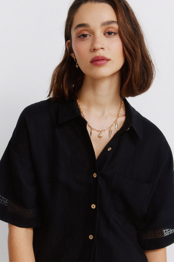 Springfield Camisa de manga curta em renda preto