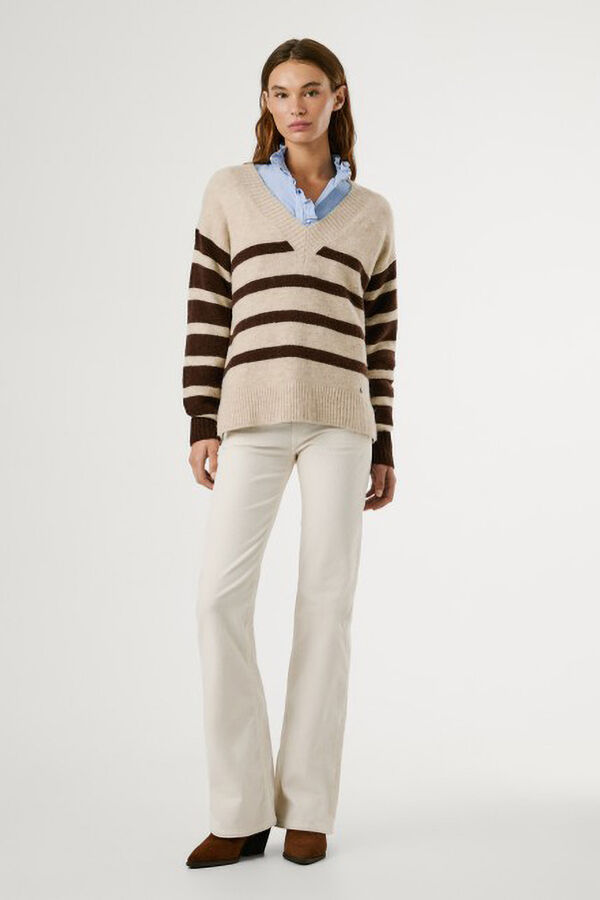 Pepe Jeans Camisola de malha listrada Cecil bege