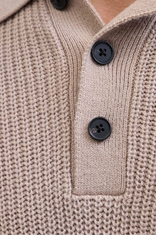 Jack & Jones Polo de malha com gola abotoada cinzento