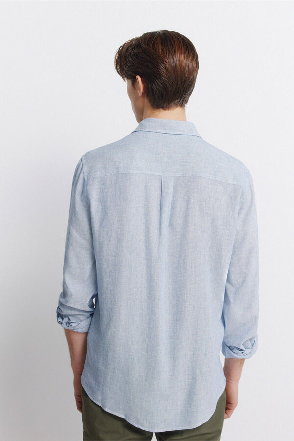 Springfield Camisa em linho e viscose com bolsos azul