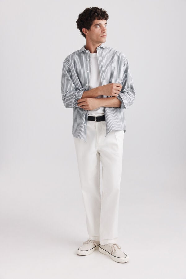 Springfield Camisa oxford &agrave;s riscas cinzento