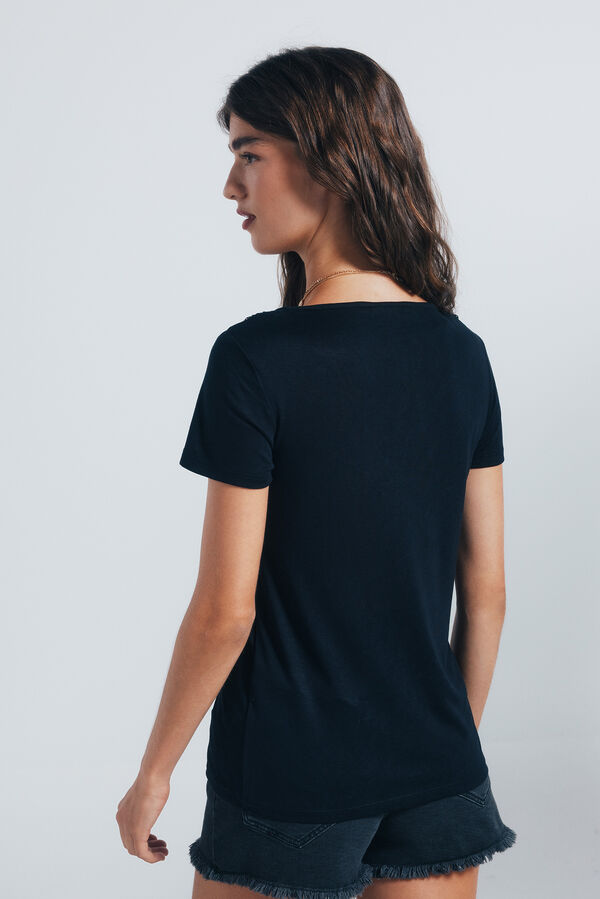 Springfield T-shirt decote crochet preto