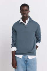 Springfield Camisola b&aacute;sica com fecho de fecho-&eacute;clair azul