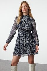 Trendyol Vestido curto de manga comprida azul