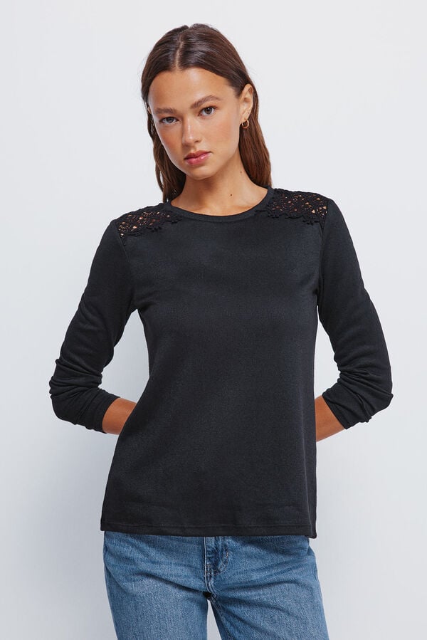 Springfield T-shirt ombro a ombro em crochet preto