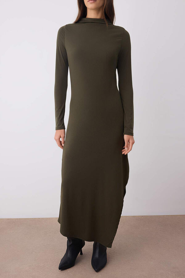 Trendyol Vestido midi de gola alta Caqui escuro
