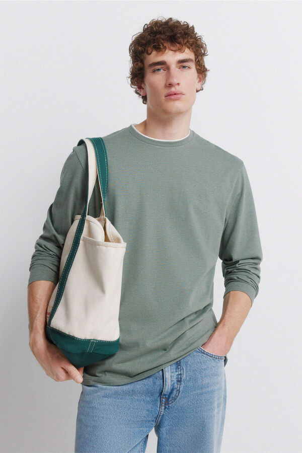 Springfield Camiseta de manga manga comprida com efeito mesclado duplo verde