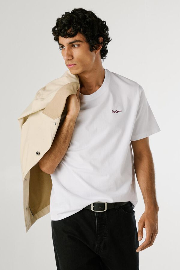 Pepe Jeans Camiseta Regular Fit com Logotipo Bordado branco
