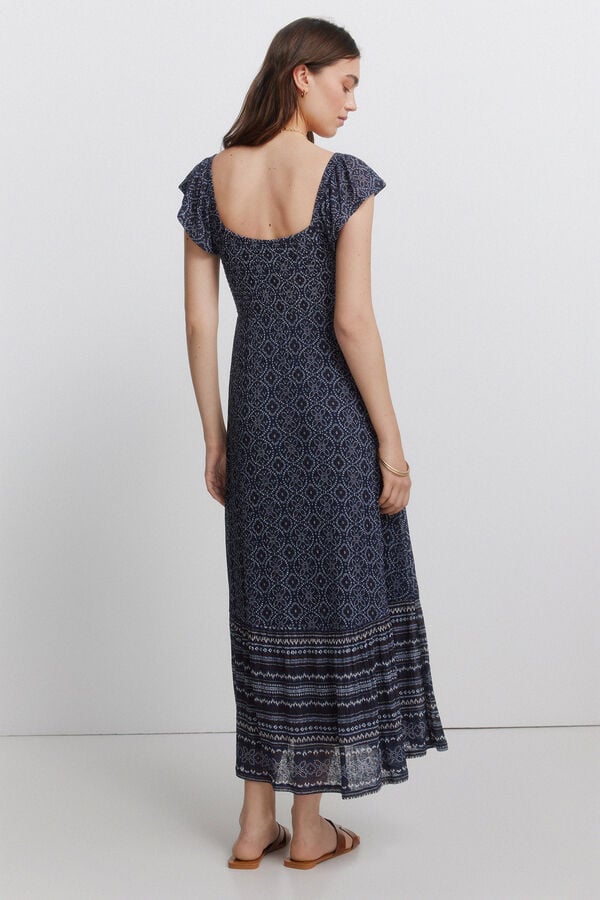 Springfield Vestido estampado volantes azul