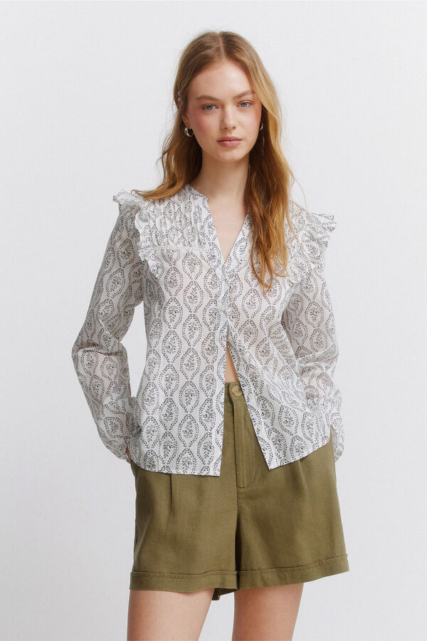 Springfield Blusa com volume e folhos estampado