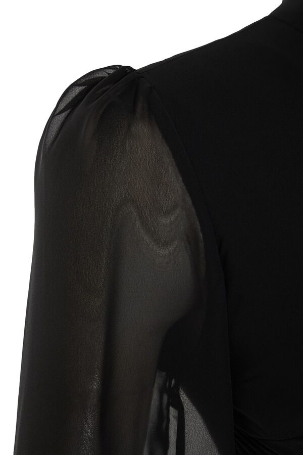 Trendyol Vestido midi com mangas transparentes preto