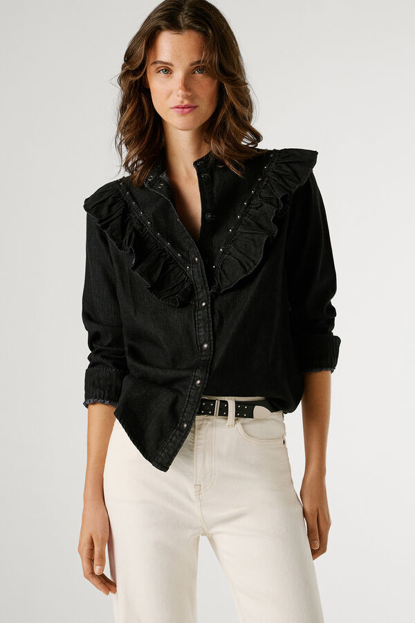 Pepe Jeans Camisa de ganga de manga comprida preto