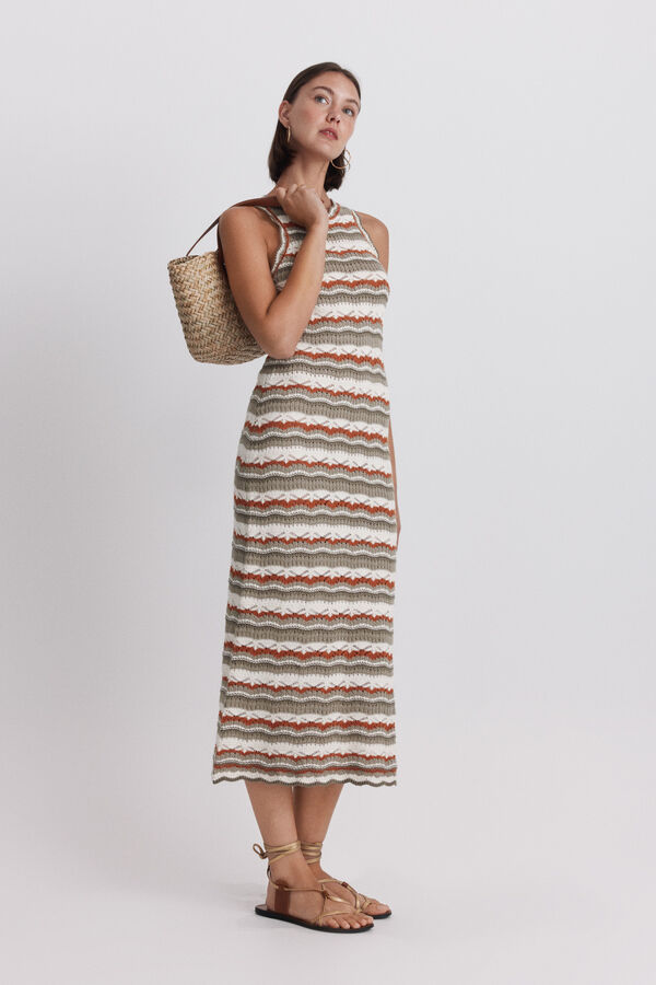 Springfield Vestido de malha multicolor bege