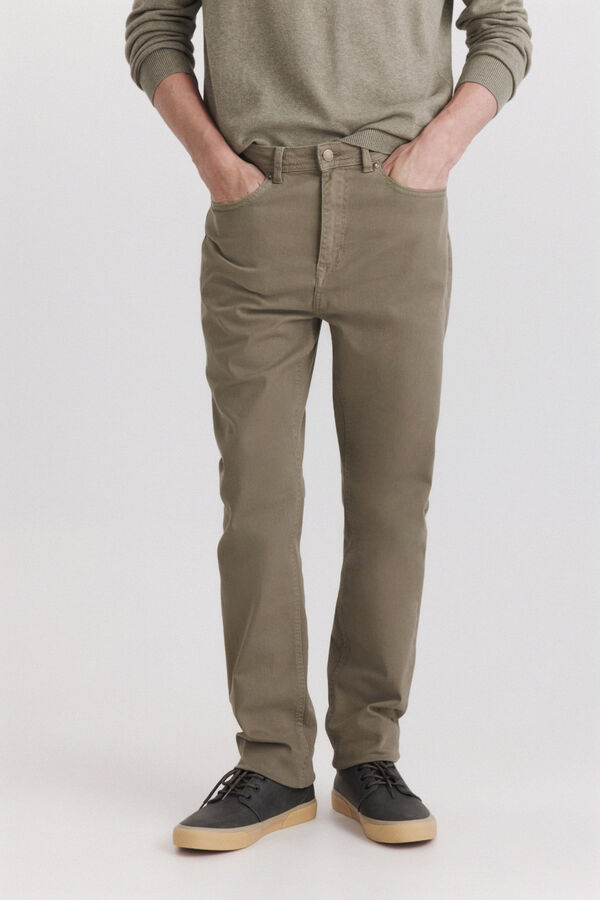 Springfield Cal&ccedil;a 5 bolsos slim lavagem desbotada Caqui escuro