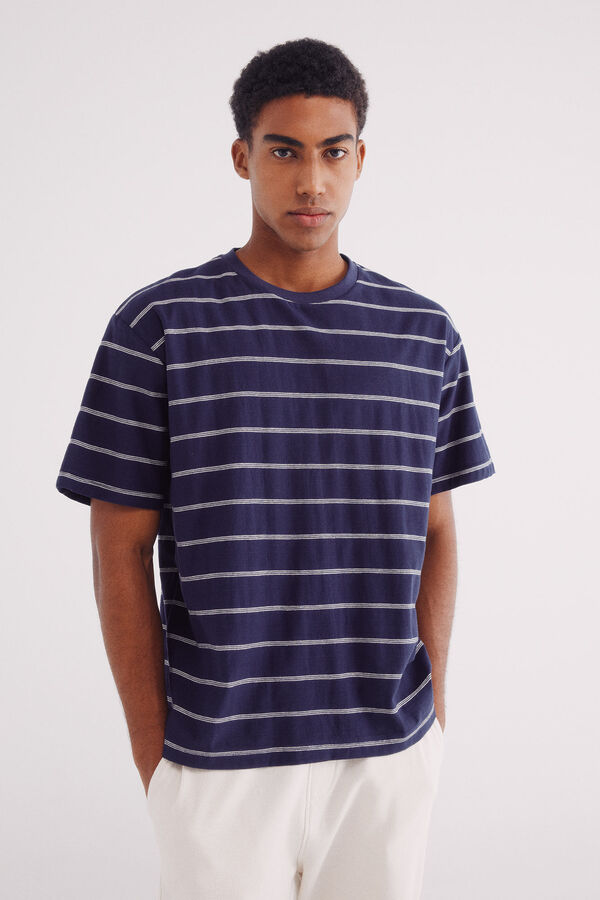Springfield Camiseta riscas de algodão azul