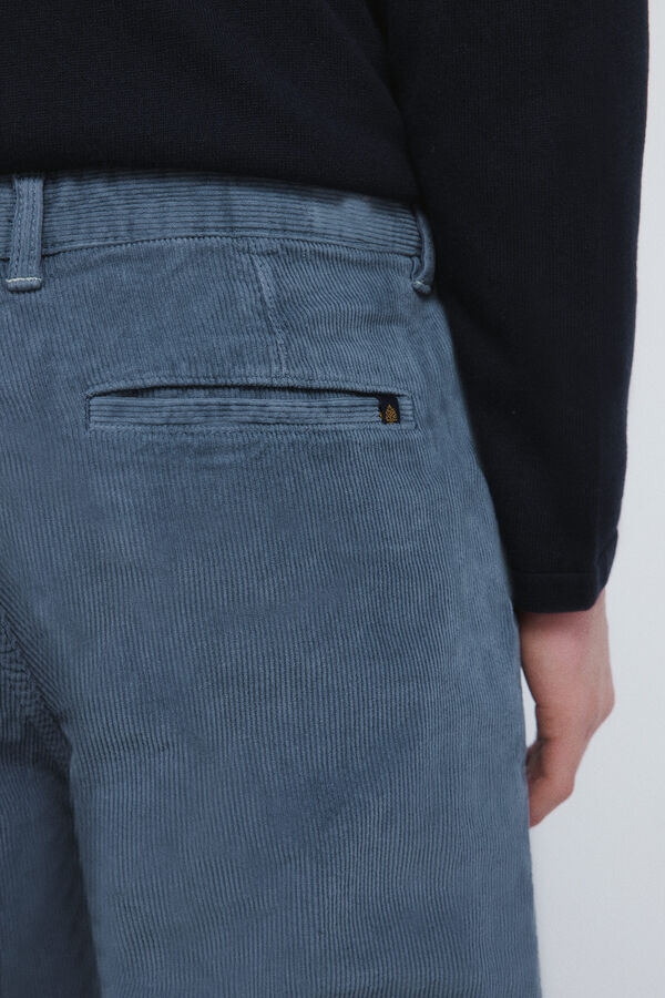 Springfield Calças chino slim fit confortável de veludo cotelê lavado azul