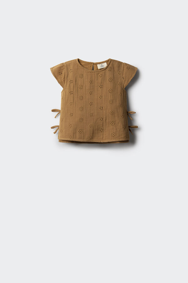 Springfield Kids Blusa de menina com bordado suíço amarelo