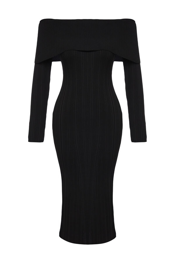 Trendyol Vestido midi ombros descobertos preto