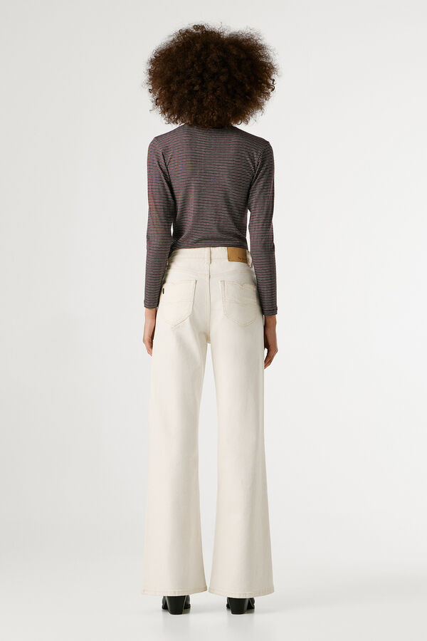 Pepe Jeans Pantal&oacute;n vaquero acampanado tiro alto marfil