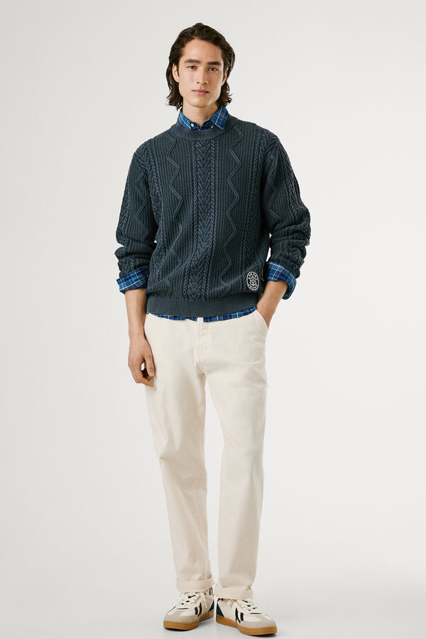 Pepe Jeans Su&eacute;ter tran&ccedil;ado com gola redonda azul