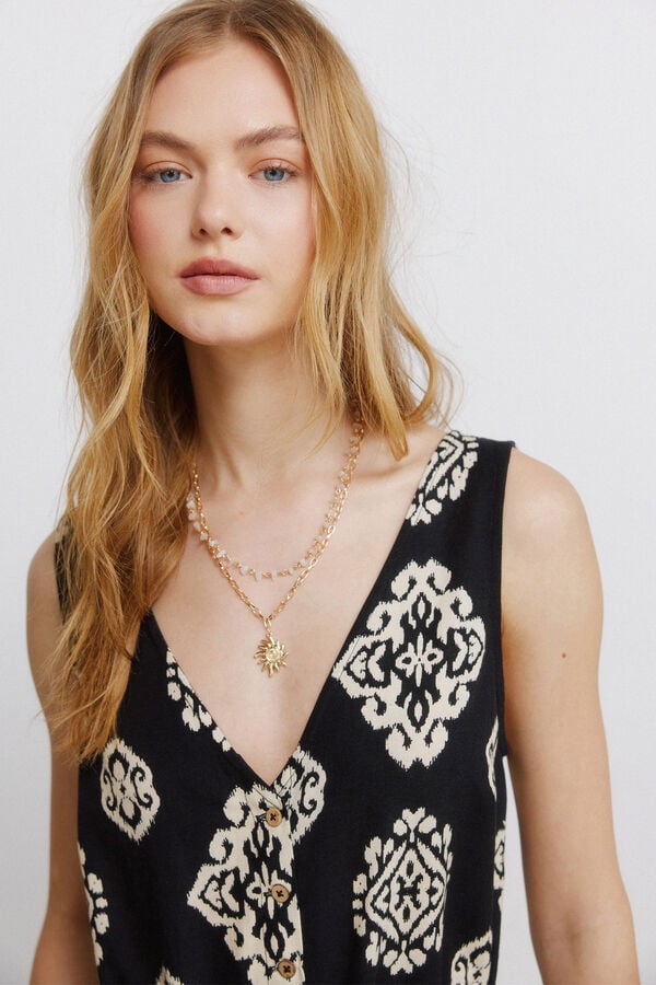 Springfield Macac&atilde;o sem mangas estampado preto