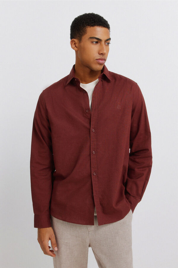 Springfield Sobrecamisa de linho com bolso overshirt vermelho