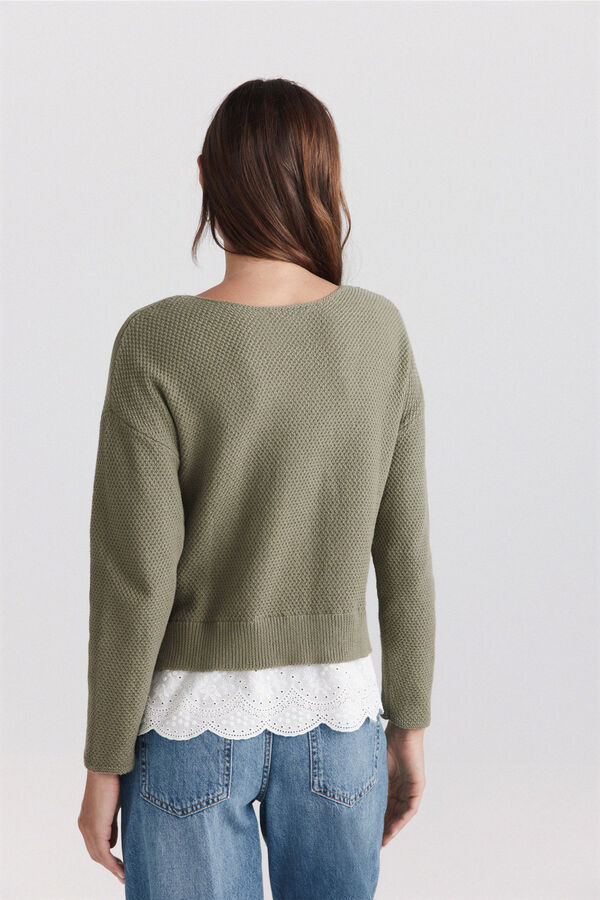 Springfield Camisola bimaterial em renda Caqui escuro