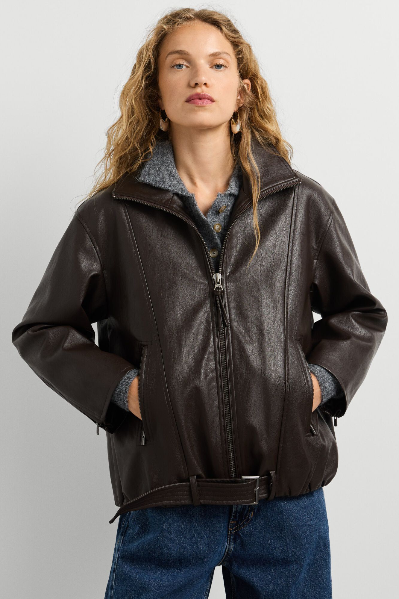 Pepe Jeans Casaco efeito pele com cinto