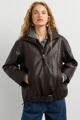 Pepe Jeans Casaco efeito pele com cinto castanho