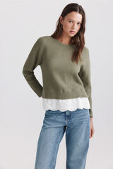 Springfield Camisola bimaterial em renda Caqui escuro