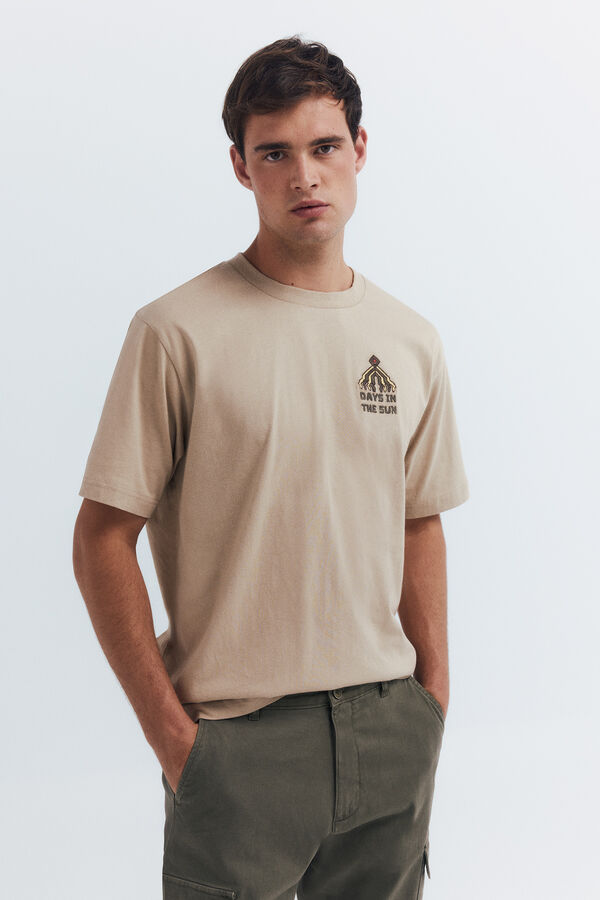 Springfield Camiseta bordado geométrica bege