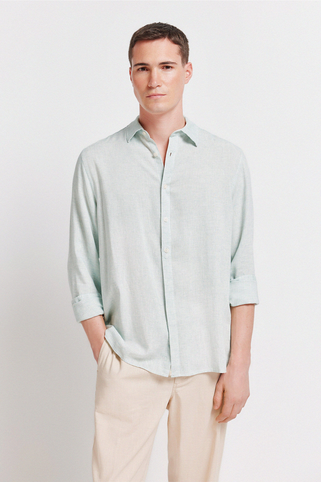 Springfield Camisa fil a fil lino viscosa