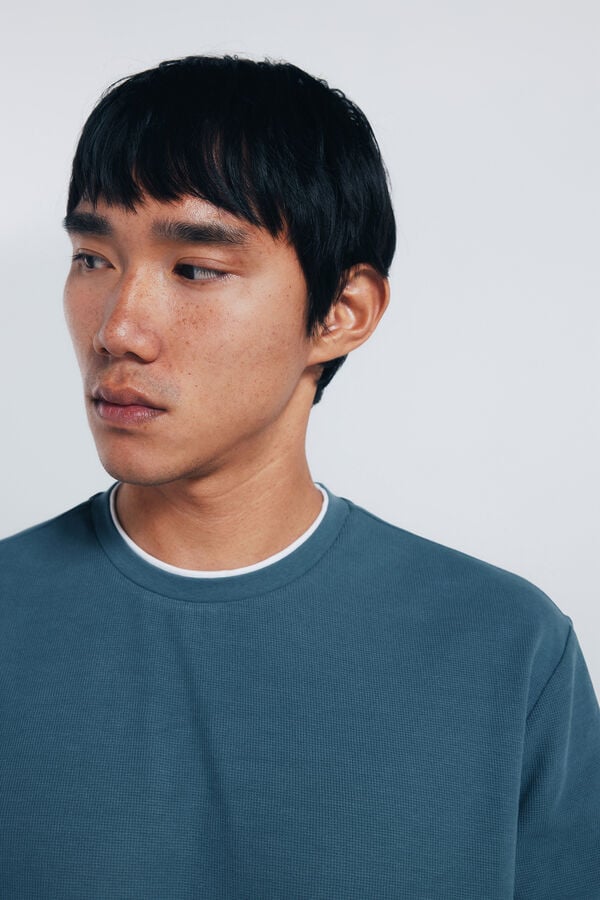 Springfield Camiseta com tecido dupla waffle azul