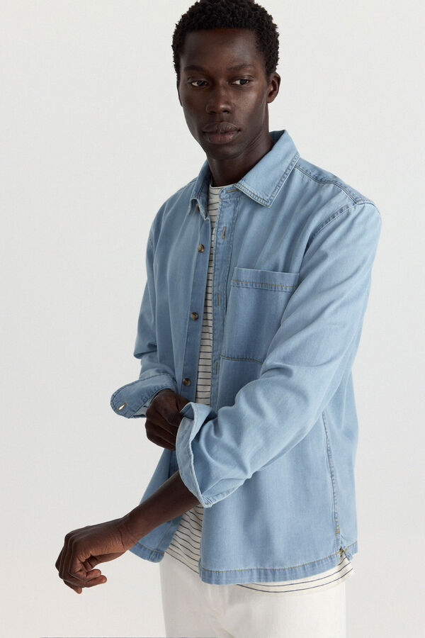 Springfield Camisa jeans overshirt fit azul