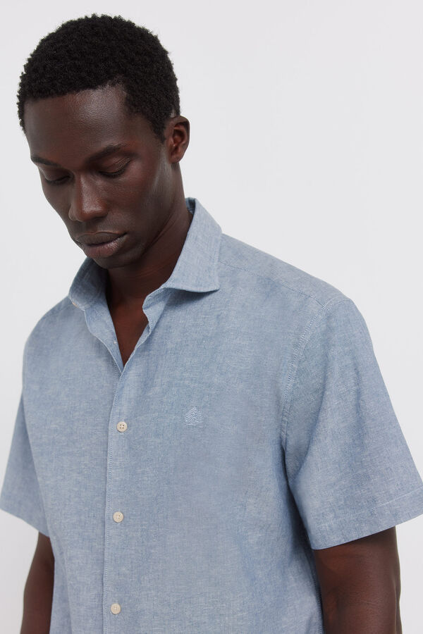 Springfield Camisa de manga curta em linho azul