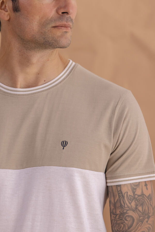 Celopman Camiseta com pain&eacute;is e acabamento bege
