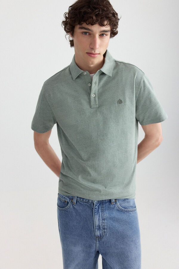 Springfield Polo em malha microrriscas slim fit verde