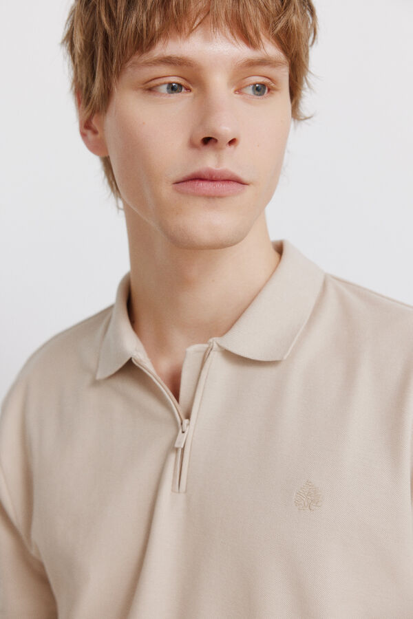 Springfield Polo piqu&eacute; fecho-&eacute;clair regular fit bege