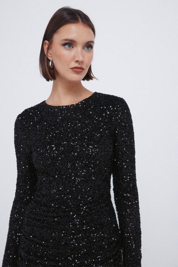 Springfield Vestido curto drapeado com lantejoulas preto