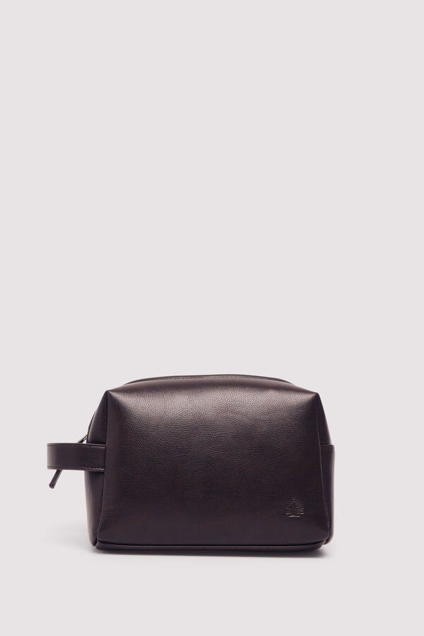 Springfield Bolsa de higiene casual com efeito pele marrom castanho