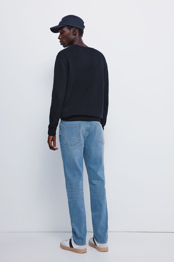 Springfield Calça jeans slim fit com lavagem média azul