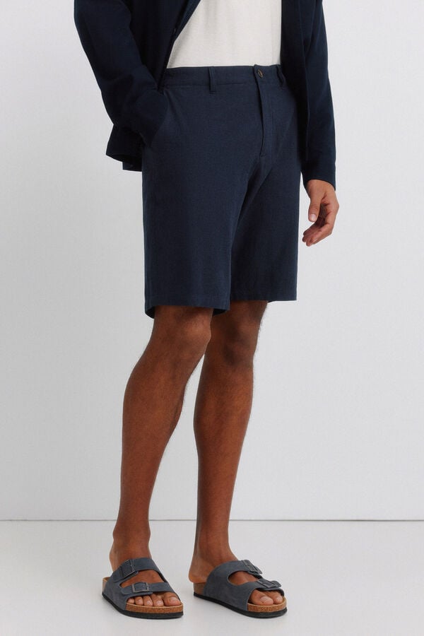 Springfield Dobby linen comfort fit Bermuda shorts blue