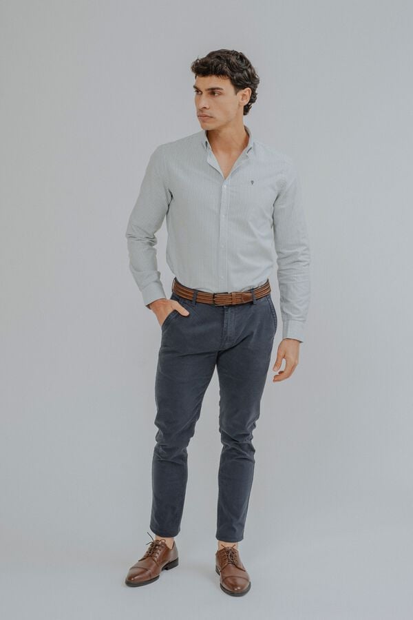 Celopman Camisa oxford de riscas finas verde