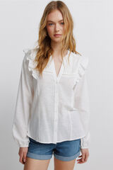 Springfield Blusa com volume e folhos branco