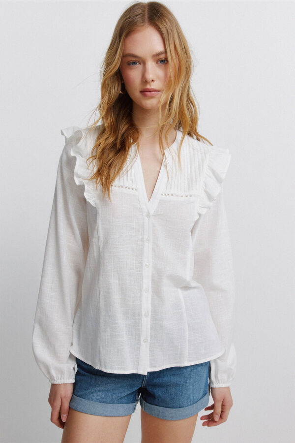 Springfield Blusa com volume e folhos branco