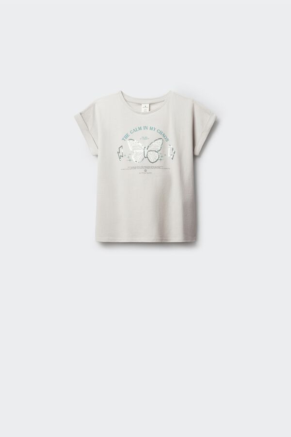 Springfield Kids T-shirt de manga curta borboleta lantejoulas menina cinzento