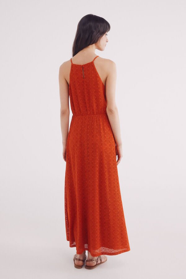 SPRINGFIELD Vestido Midi Con Escote De Volantes Y Bordado Suizo Para Mujer