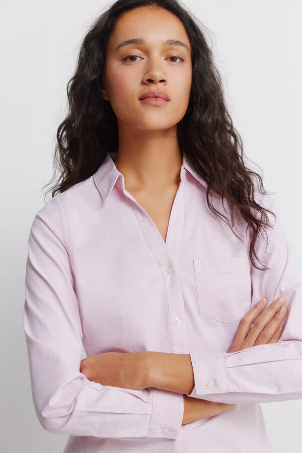 Springfield Camisa Oxford de algod&atilde;o com decote em V rosa