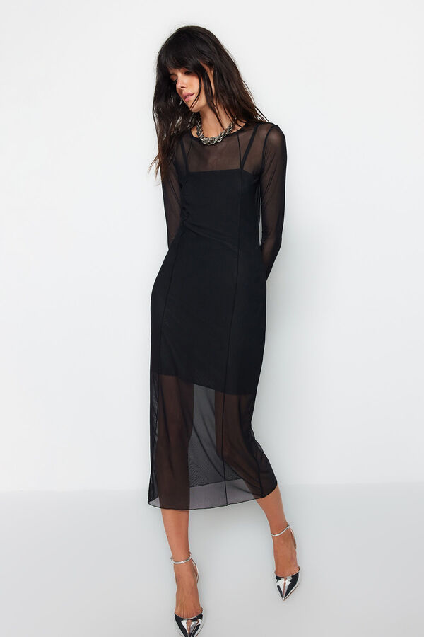 Trendyol Vestido midi ajustado preto