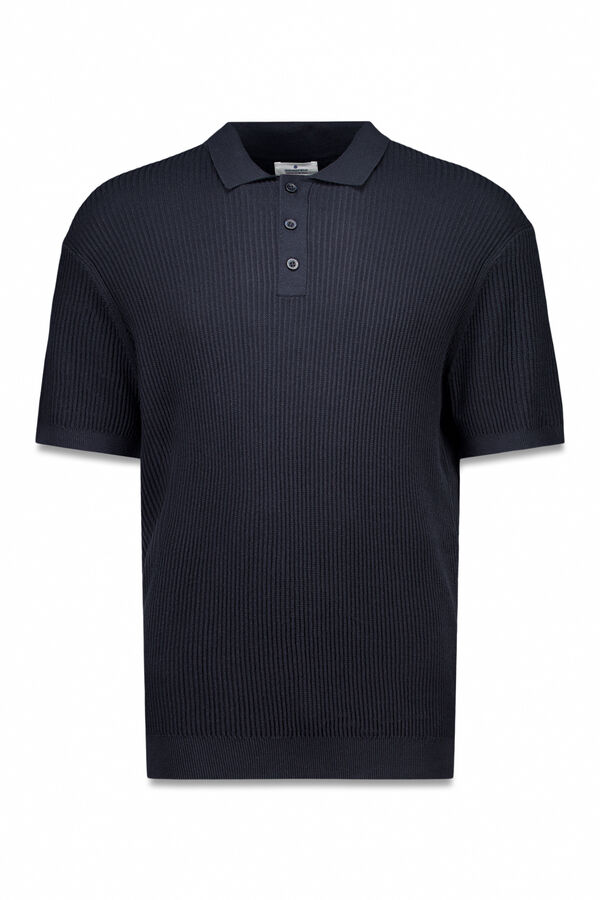Springfield Suéter estruturado de manga curta com gola polo azul